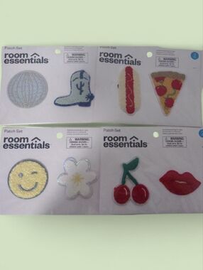 Room Essentials Iron-On Patch Sets Pizza Disco Ball Cherry Boots Smiley Face NEW